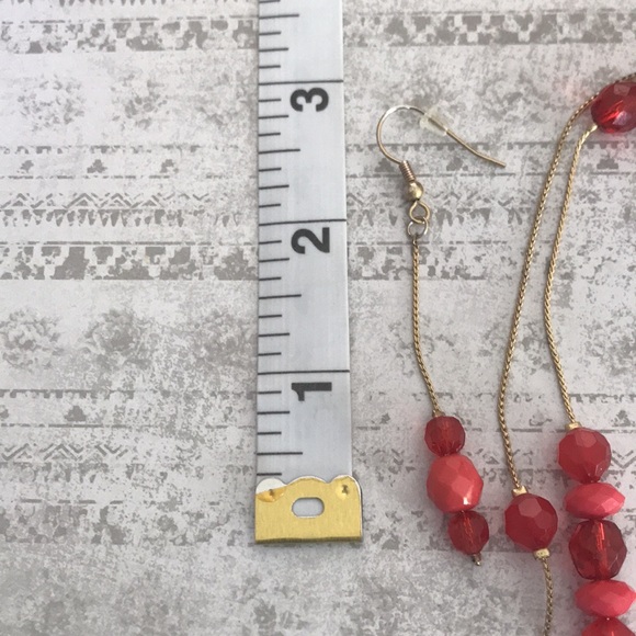 Vintage Gold tone Necklace & Earrings with Dark Coral / Pink Beads - Picture 2 of 7
